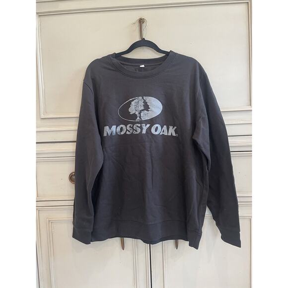Mossy Oak Mens Black Fleece Crew Pullover‎ Crewneck Sweatshirt Large - Picture 1 of 5